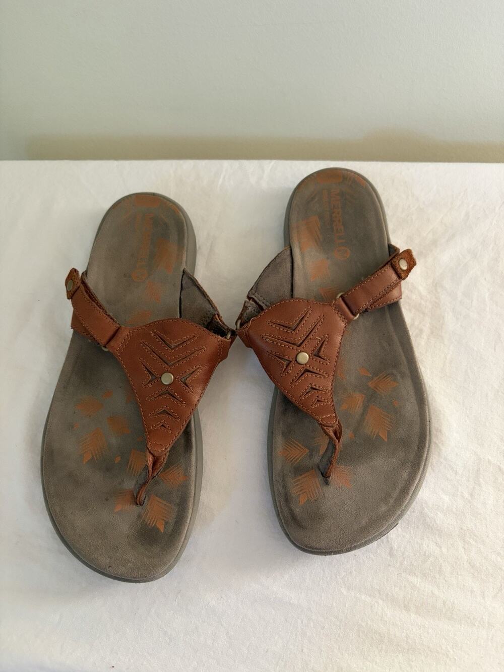 Merrell Womens Size 8 Adhera Thong Brown Leather Sandals Adjustable Select Grip